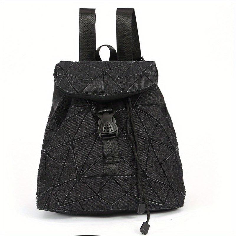 Geometric Argyle Pattern Flap Backpack Drawstring Bag Vintage Casual Outdoor Bag