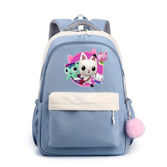 Cartoon Pattern Backpack with Plush Ball Large Capacity Student Schoolbag