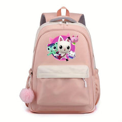 Cartoon Pattern Backpack with Plush Ball Large Capacity Student Schoolbag