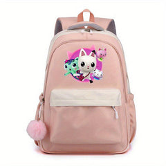 Cartoon Pattern Backpack with Plush Ball Large Capacity Student Schoolbag