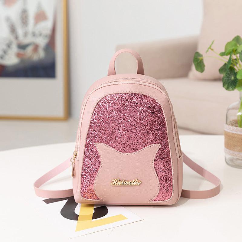 Kitten Head Pattern Backpack With Sequins for Students and Travel
