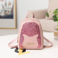 Kitten Head Pattern Backpack With Sequins for Students and Travel
