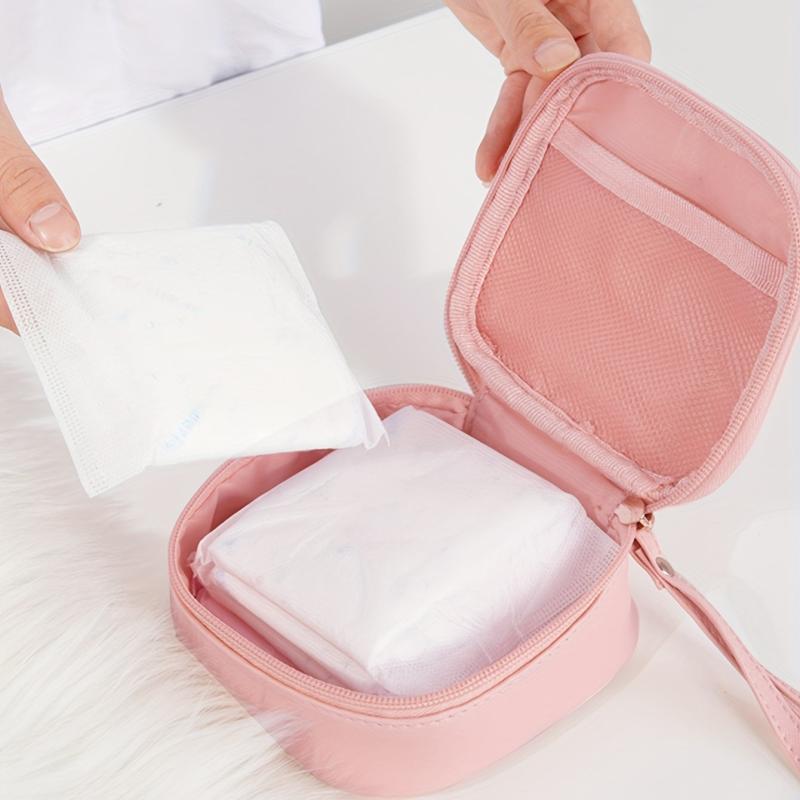 Solid Handbag Sanitary Napkin Storage Bag Portable PU Leather Square Bag