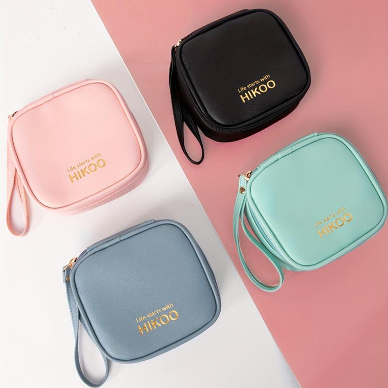 Solid Handbag Sanitary Napkin Storage Bag Portable PU Leather Square Bag