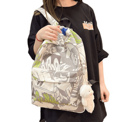 Graffiti Printed Backpack Double Shoulder Bag Personalized Print Nylon Schoolbag