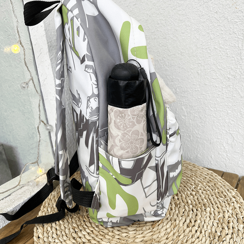 Graffiti Printed Backpack Double Shoulder Bag Personalized Print Nylon Schoolbag
