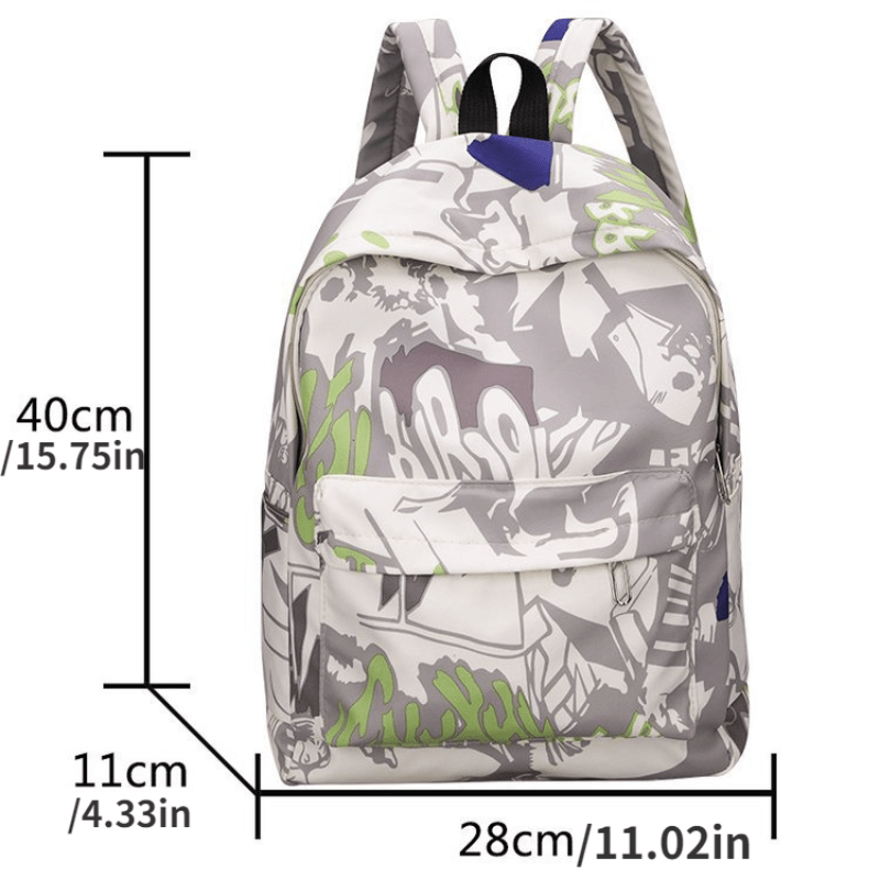 Graffiti Printed Backpack Double Shoulder Bag Personalized Print Nylon Schoolbag