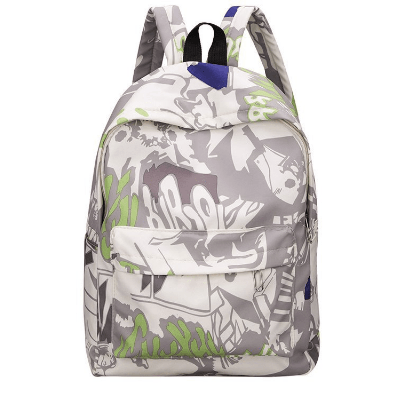 Graffiti Printed Backpack Double Shoulder Bag Personalized Print Nylon Schoolbag