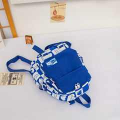 Geometric Plaid Pattern Backpack with Bear Pendant