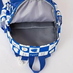 Geometric Plaid Pattern Backpack with Bear Pendant