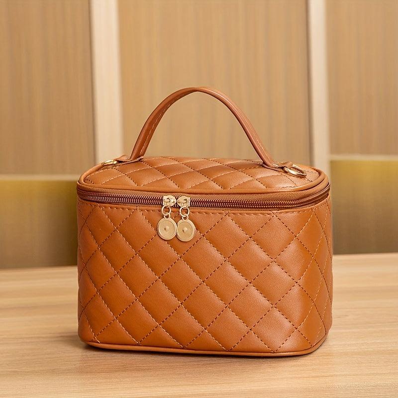 Portable PU Leather Rhombus Square Shoulder Bag Cosmetic Bag