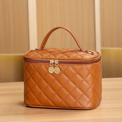 Portable PU Leather Rhombus Square Shoulder Bag Cosmetic Bag