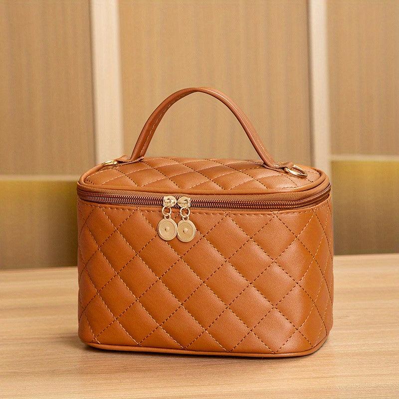 Portable PU Leather Rhombus Square Shoulder Bag Cosmetic Bag