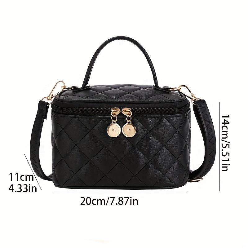 Portable PU Leather Rhombus Square Shoulder Bag Cosmetic Bag