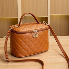 Portable PU Leather Rhombus Square Shoulder Bag Cosmetic Bag