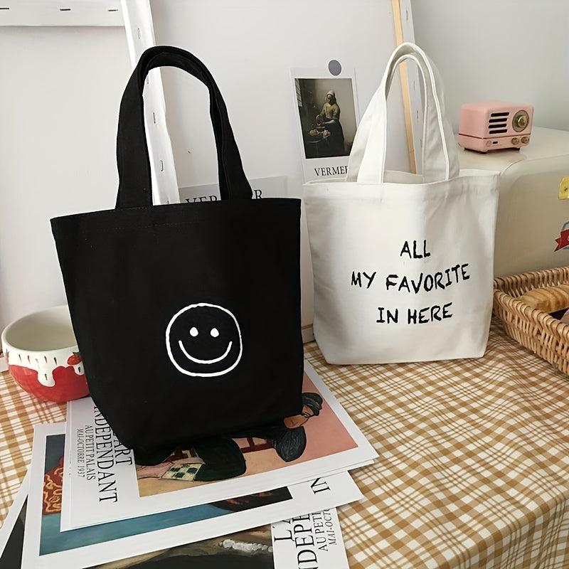 Canvas Happy Face Tote Bag Mini Handbag Bento Bag