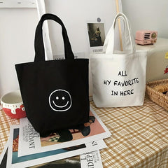 Canvas Happy Face Tote Bag Mini Handbag Bento Bag