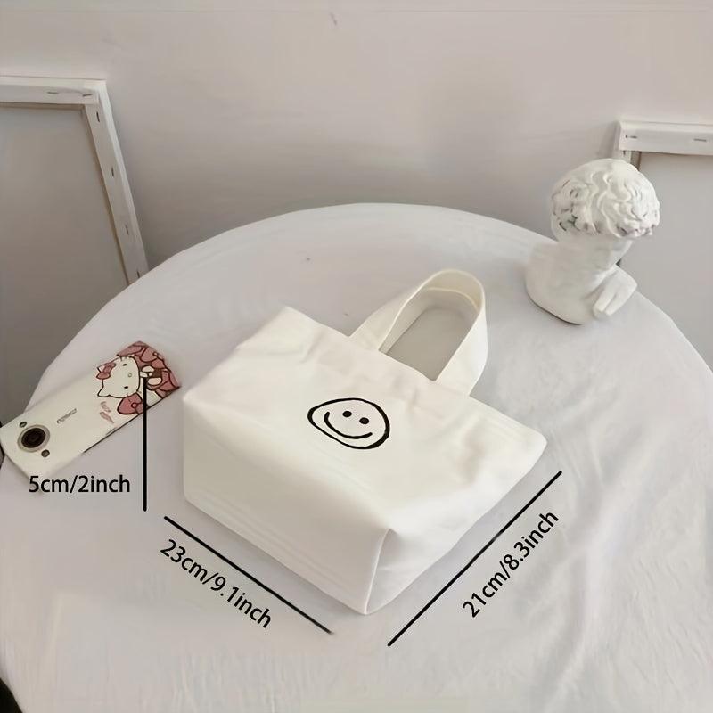 Canvas Happy Face Tote Bag Mini Handbag Bento Bag
