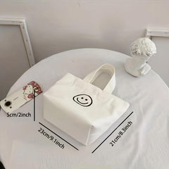 Canvas Happy Face Tote Bag Mini Handbag Bento Bag