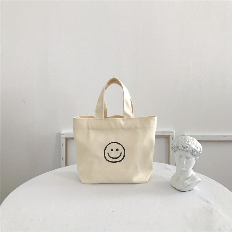 Canvas Happy Face Tote Bag Mini Handbag Bento Bag