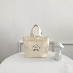 Canvas Happy Face Tote Bag Mini Handbag Bento Bag