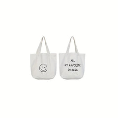 Canvas Happy Face Tote Bag Mini Handbag Bento Bag