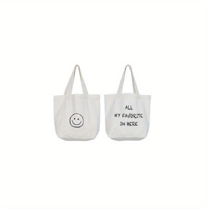 Canvas Happy Face Tote Bag Mini Handbag Bento Bag