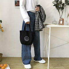 Smiling Face Canvas Mini Bag Handbag for Picnics