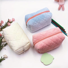 Pink Corduroy Cosmetic Bag Makeup Organizer Travel Toiletry Handbag Pouch