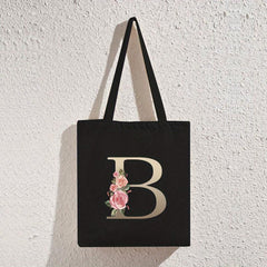 Flower Letter Printed Folding Shoulder Bag Canvas Tote Bag