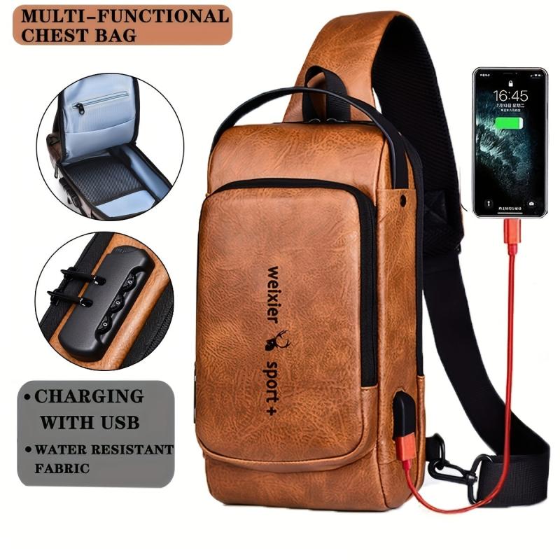 WEIXIER Men's Shoulder Messenger Bag with USB Charging Port