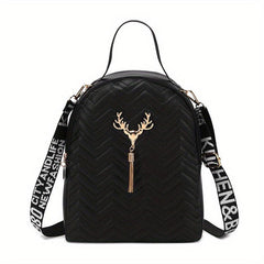 Chevron Quilted Backpack Tassel School Bag