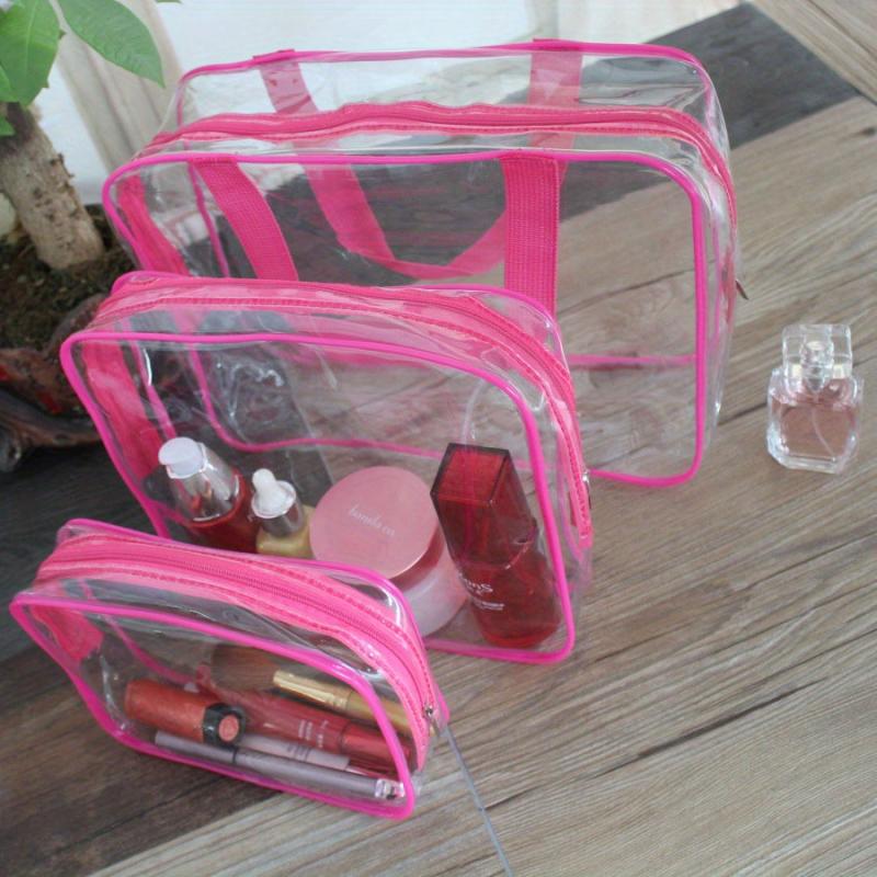 3 Pack Large Clear Cosmetic Bags with Handle Plastic Toiletry Pouches