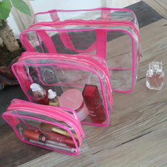 3 Pack Large Clear Cosmetic Bags with Handle Plastic Toiletry Pouches