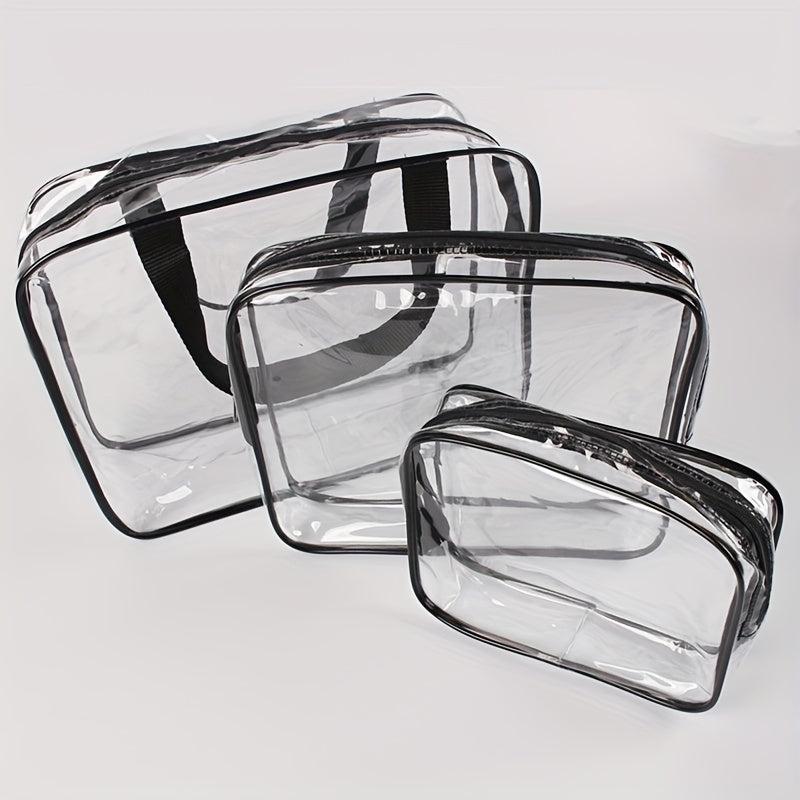 3 Pack Large Clear Cosmetic Bags with Handle Plastic Toiletry Pouches