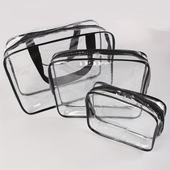 3 Pack Large Clear Cosmetic Bags with Handle Plastic Toiletry Pouches