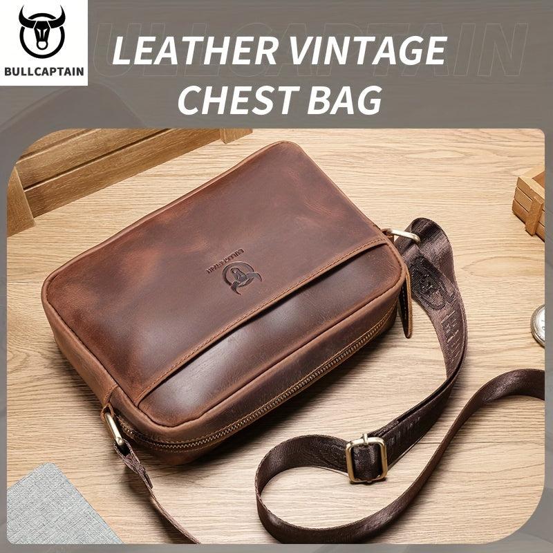 BULLCAPTAIN Men's Cowhide Leather Messenger Bag Large Shoulder Bag