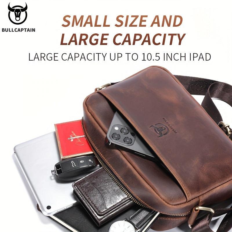 BULLCAPTAIN Men's Cowhide Leather Messenger Bag Large Shoulder Bag