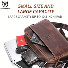 BULLCAPTAIN Men's Cowhide Leather Messenger Bag Large Shoulder Bag