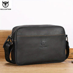 BULLCAPTAIN Men's Cowhide Leather Messenger Bag Large Shoulder Bag