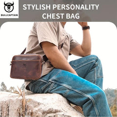 BULLCAPTAIN Men's Cowhide Leather Messenger Bag Large Shoulder Bag
