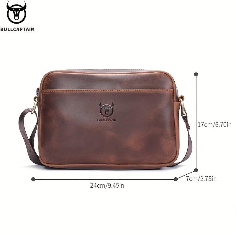 BULLCAPTAIN Men's Cowhide Leather Messenger Bag Large Shoulder Bag