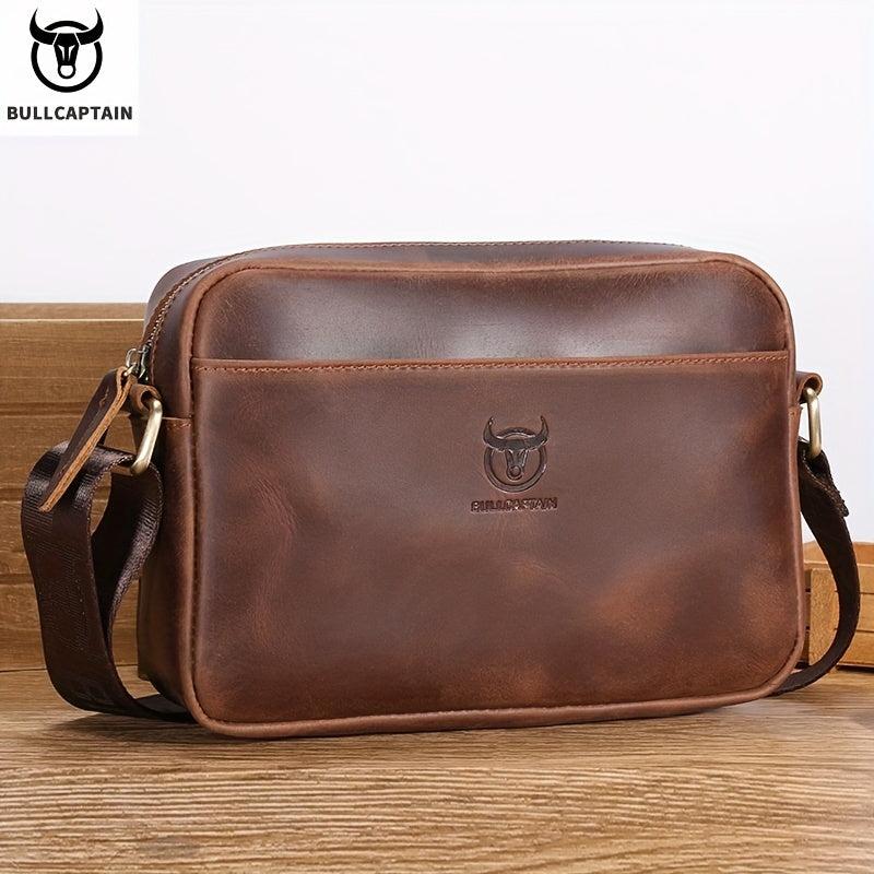BULLCAPTAIN Men's Cowhide Leather Messenger Bag Large Shoulder Bag
