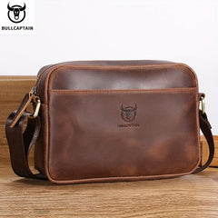BULLCAPTAIN Men's Cowhide Leather Messenger Bag Large Shoulder Bag