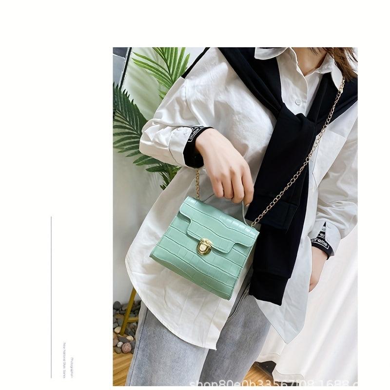 Minimalist Crocodile Embossed Square Shoulder Chain Bag