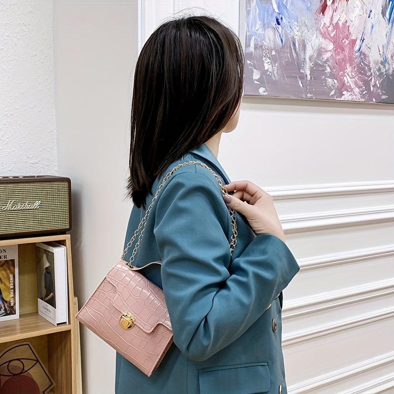 Minimalist Crocodile Embossed Square Shoulder Chain Bag