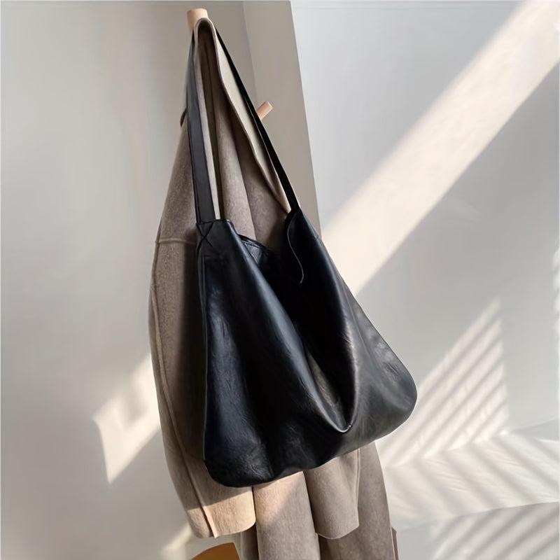 Soft Leather Shoulder Bag Large Capacity Travel Shopping Bag