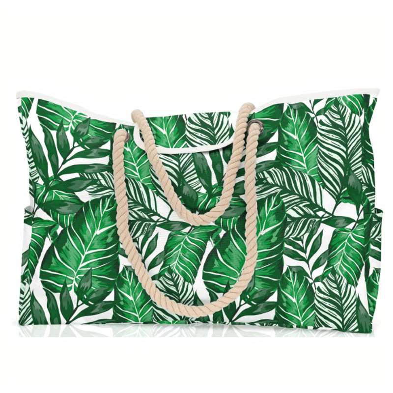 Casual Large Capacity Tote Bag Beach Bag And Striped Leaf Letter Handbag