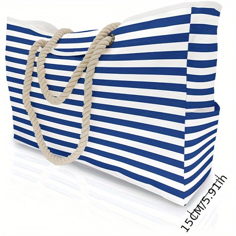 Casual Large Capacity Tote Bag Beach Bag And Striped Leaf Letter Handbag