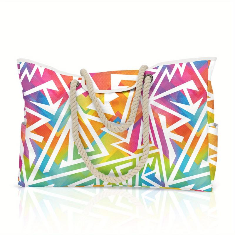Casual Large Capacity Tote Bag Beach Bag And Striped Leaf Letter Handbag